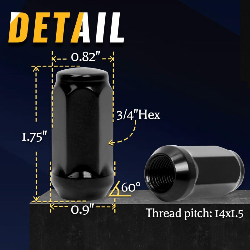 Mardarth Set of 24, 14x1.5 Lug Nut 1.75 in Black Bulge Acorn Compatible with 1999-2023 Silverado Sierra 1500 - Image 2